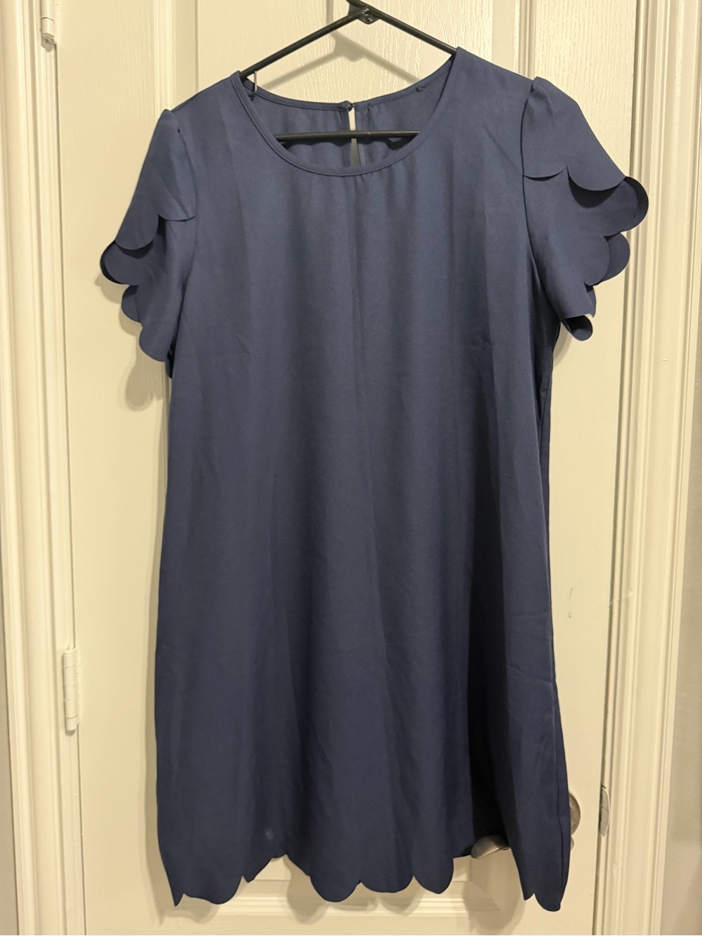 Navy Blue Scalloped Sleeve & Hem Shift Dress Medium